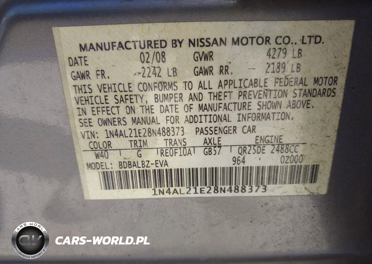 2008 Nissan Altima 2.5 S VIN:1N4AL21E28N488373 - 9