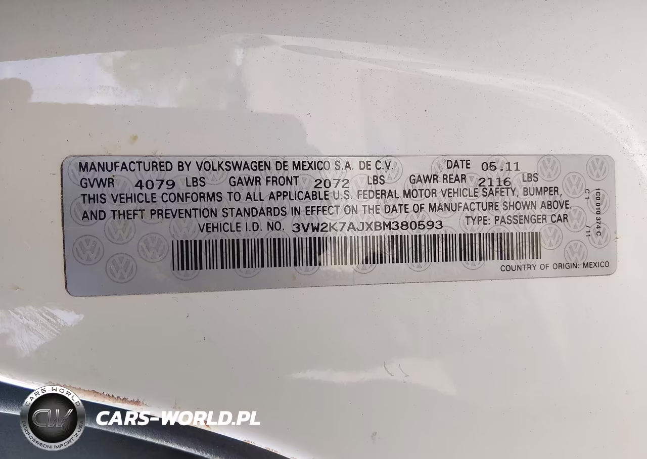 2011 Volkswagen Jetta 2.0L S VIN:3VW2K7AJXBM380593 - 9