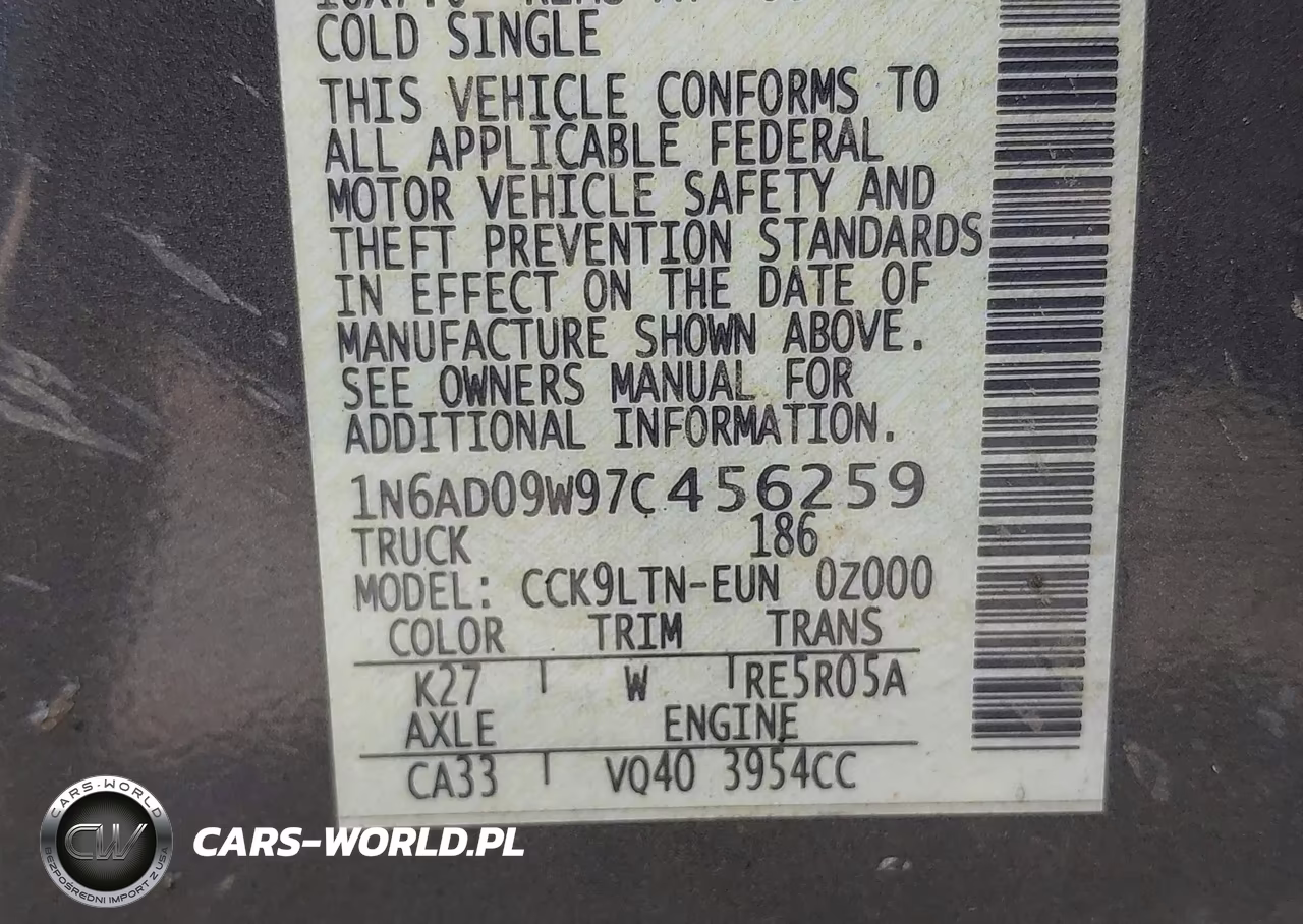 2007 Nissan Frontier Se VIN:1N6AD09W97C456259 - 9