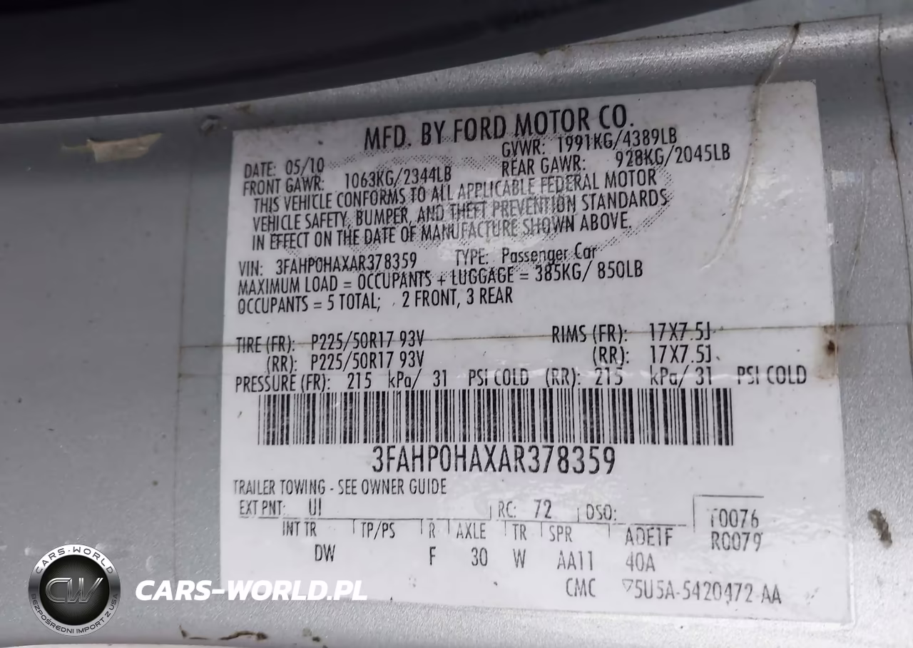 2010 Ford Fusion Se VIN:3FAHP0HAXAR378359 - 9
