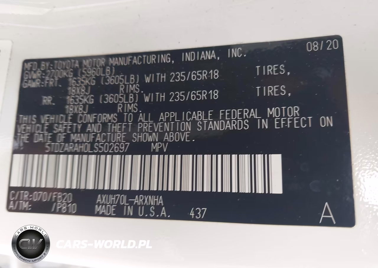2020 Toyota Highlander Hybrid Le VIN:5TDZARAH0LS502697 - 9