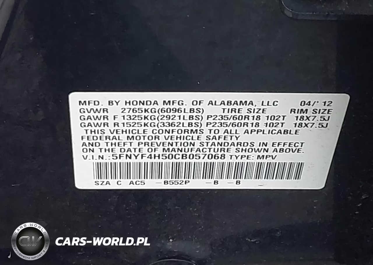 2012 Honda Pilot Ex-L VIN:5FNYF4H50CB057068 - 9