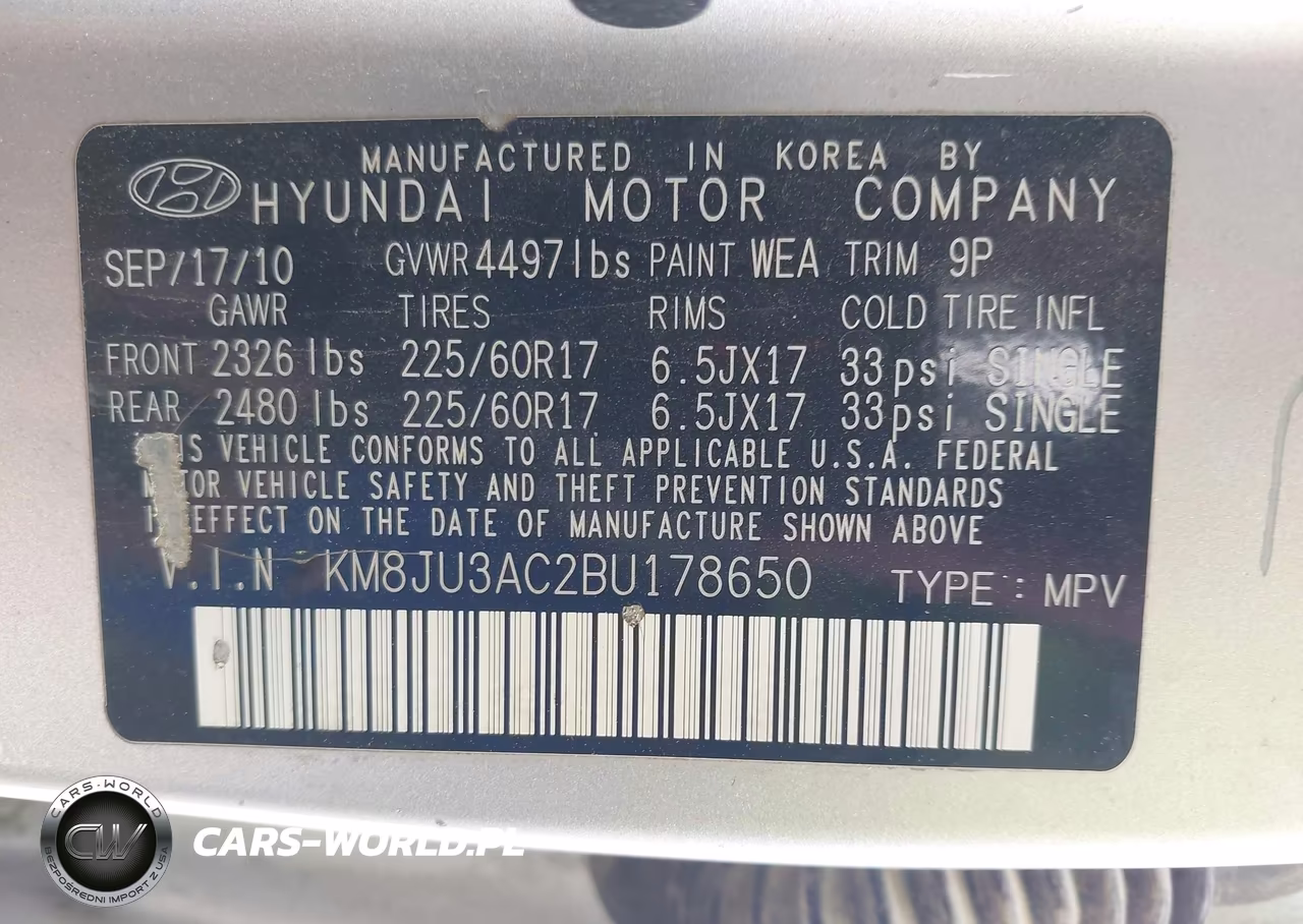 2011 Hyundai Tucson Gls VIN:KM8JU3AC2BU178650 - 9