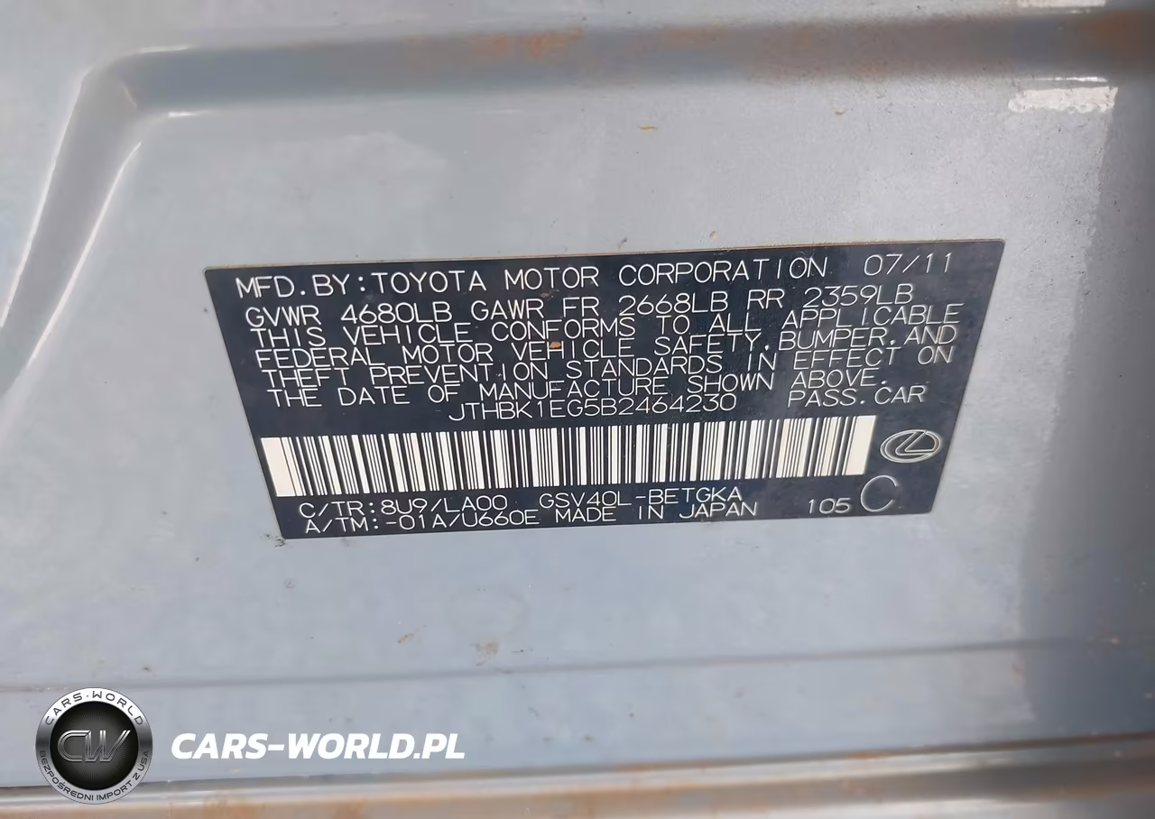 2011 Lexus Es 350 VIN:JTHBK1EG5B2464230 - 9
