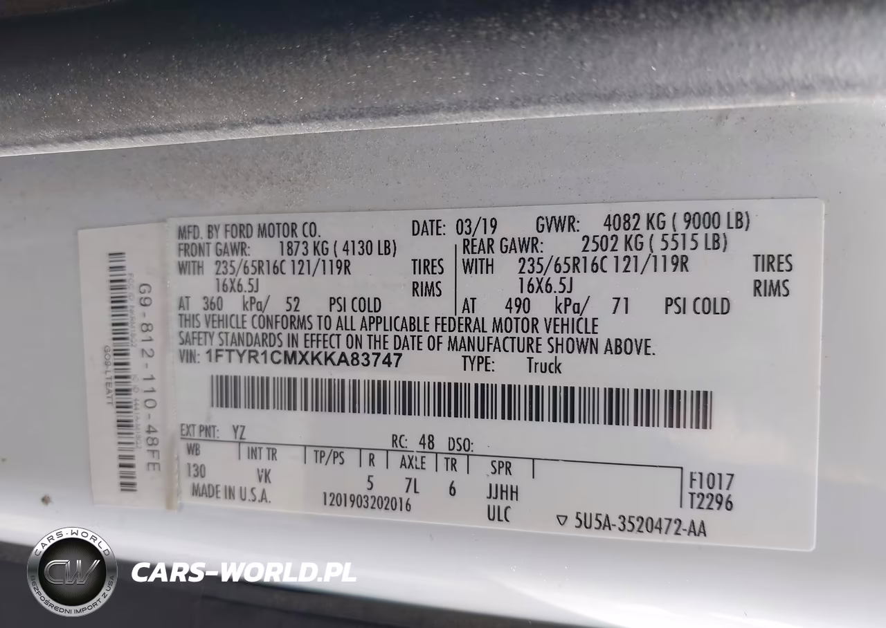 2019 Ford Transit-250 VIN:1FTYR1CMXKKA83747 - 9