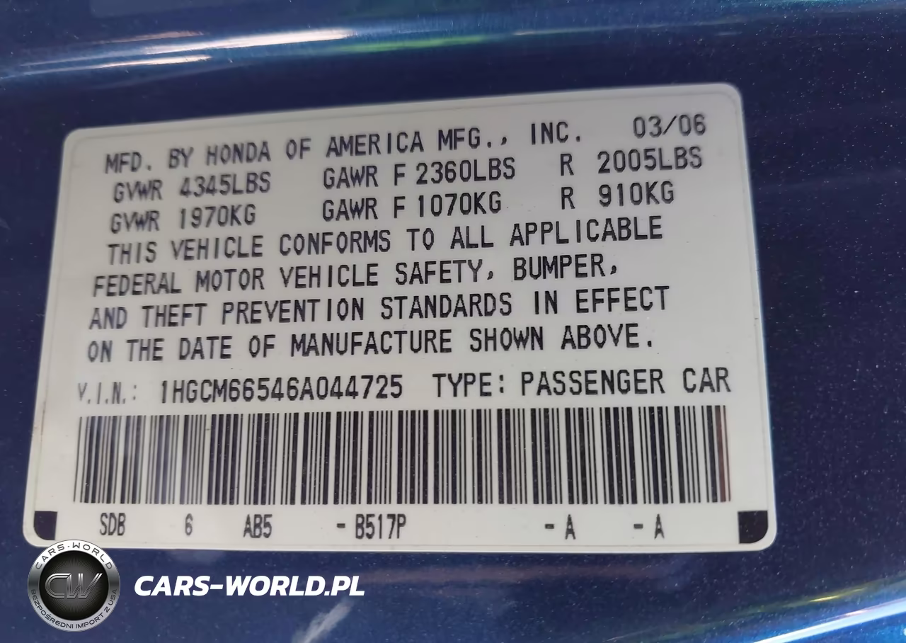 2006 Honda Accord 3.0 Ex VIN:1HGCM66546A044725 - 9