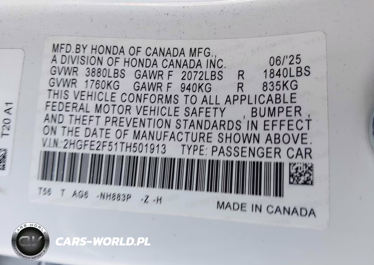 2026 Honda Civic Sport VIN:2HGFE2F51TH501913 - 9