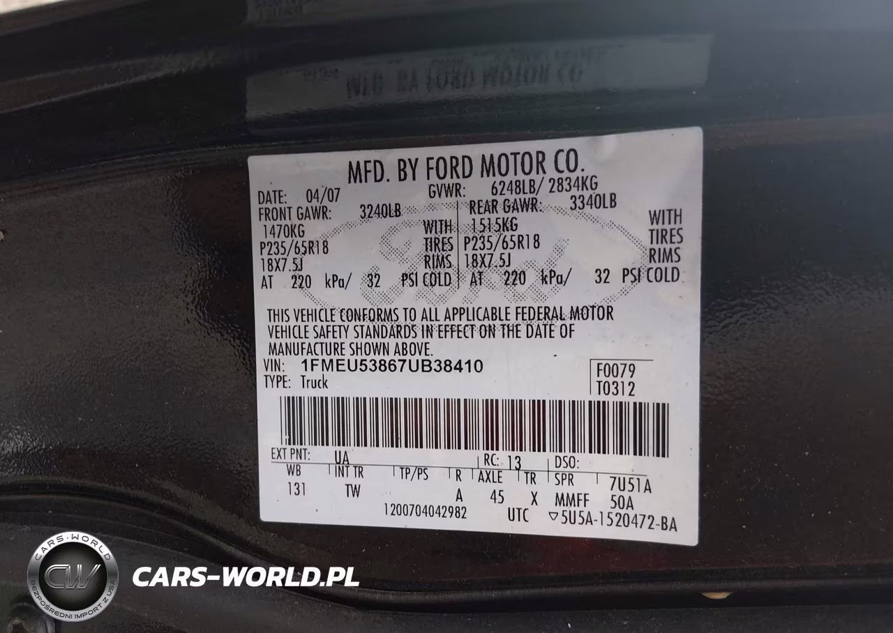 2007 Ford Explorer Sport Trac Limited VIN:1FMEU53867UB38410 - 9