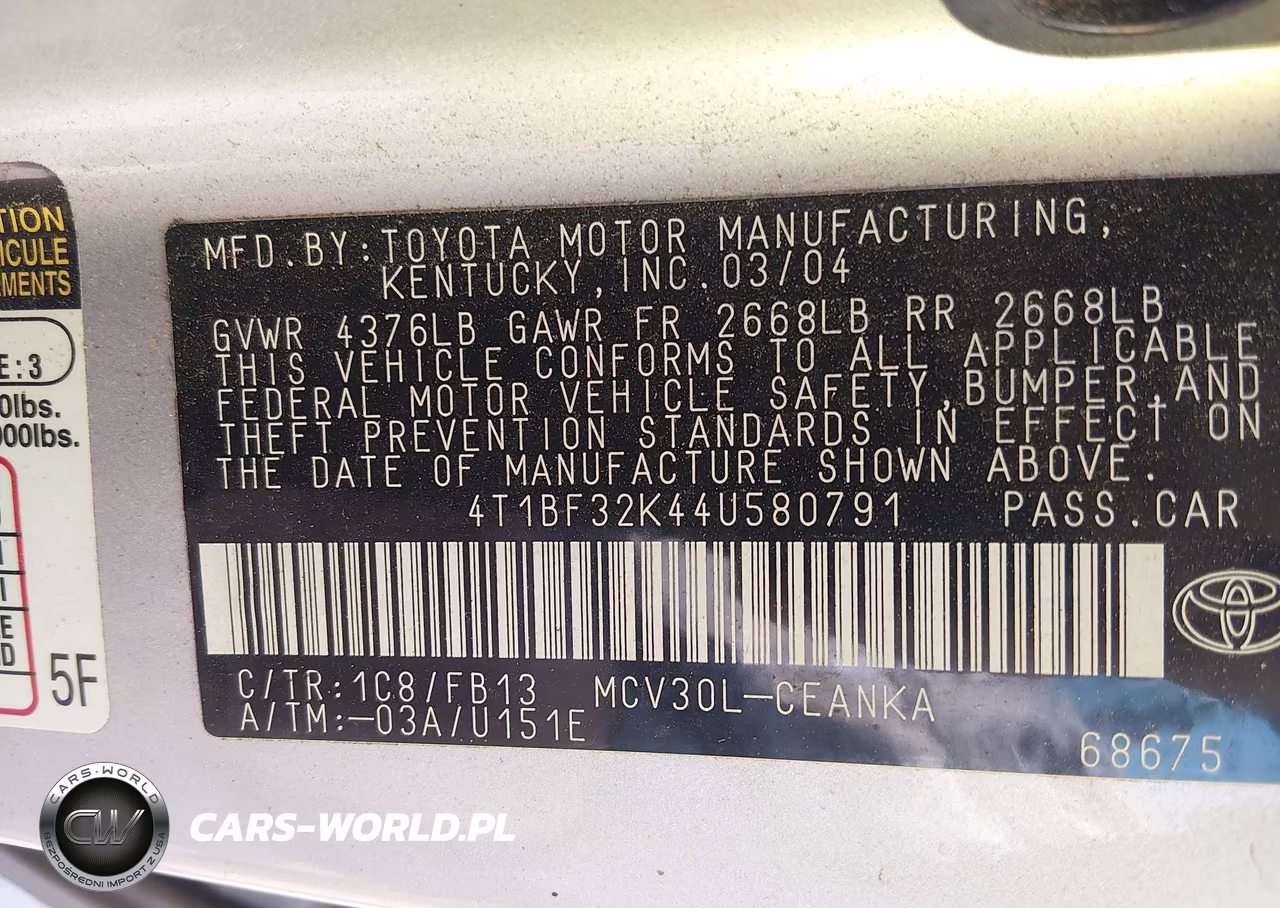 2004 Toyota Camry Le V6 VIN:4T1BF32K44U580791 - 9