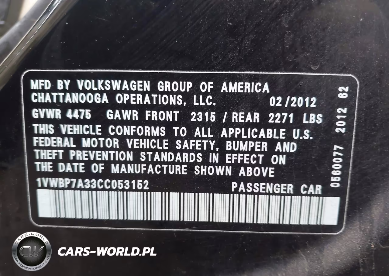 2012 Volkswagen Passat 2.5L Se VIN:1VWBP7A33CC053152 - 9