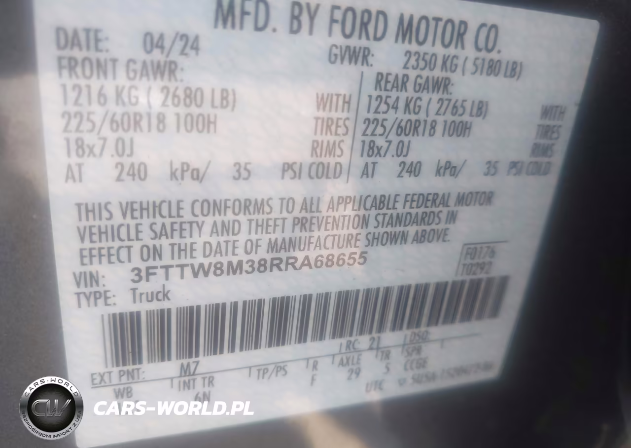 2024 Ford Maverick Lariat VIN:3FTTW8M38RRA68655 - 9