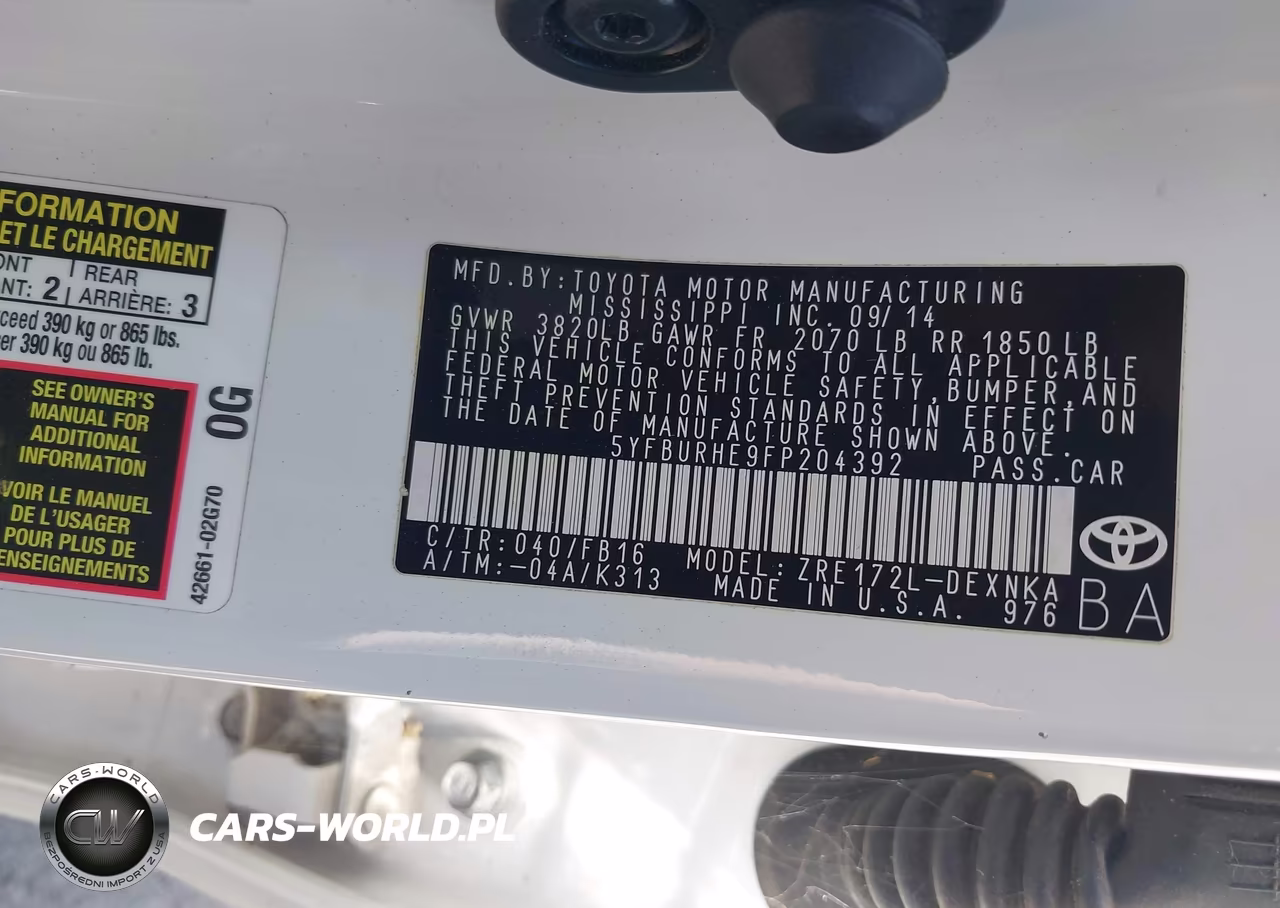 2015 Toyota Corolla Le Plus VIN:5YFBURHE9FP204392 - 9