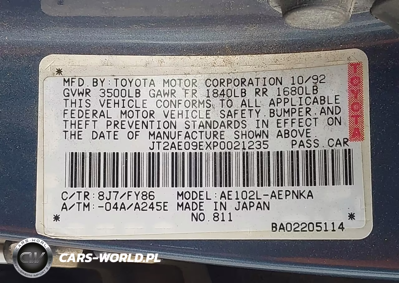 1993 Toyota Corolla Le-Dx VIN:JT2AE09EXP0021235 - 9
