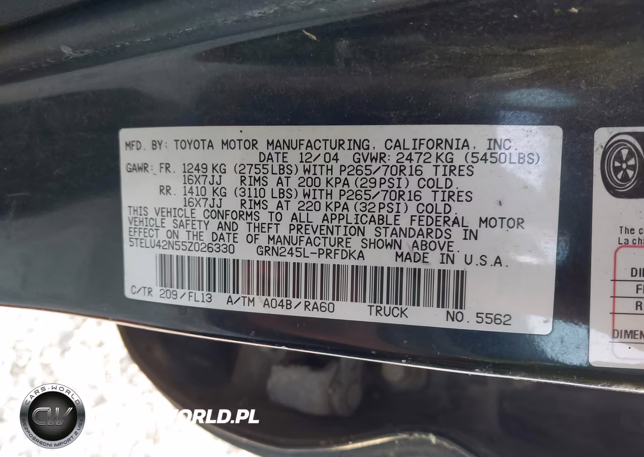 2005 Toyota Tacoma Base V6 VIN:5TELU42N55Z026330 - 9