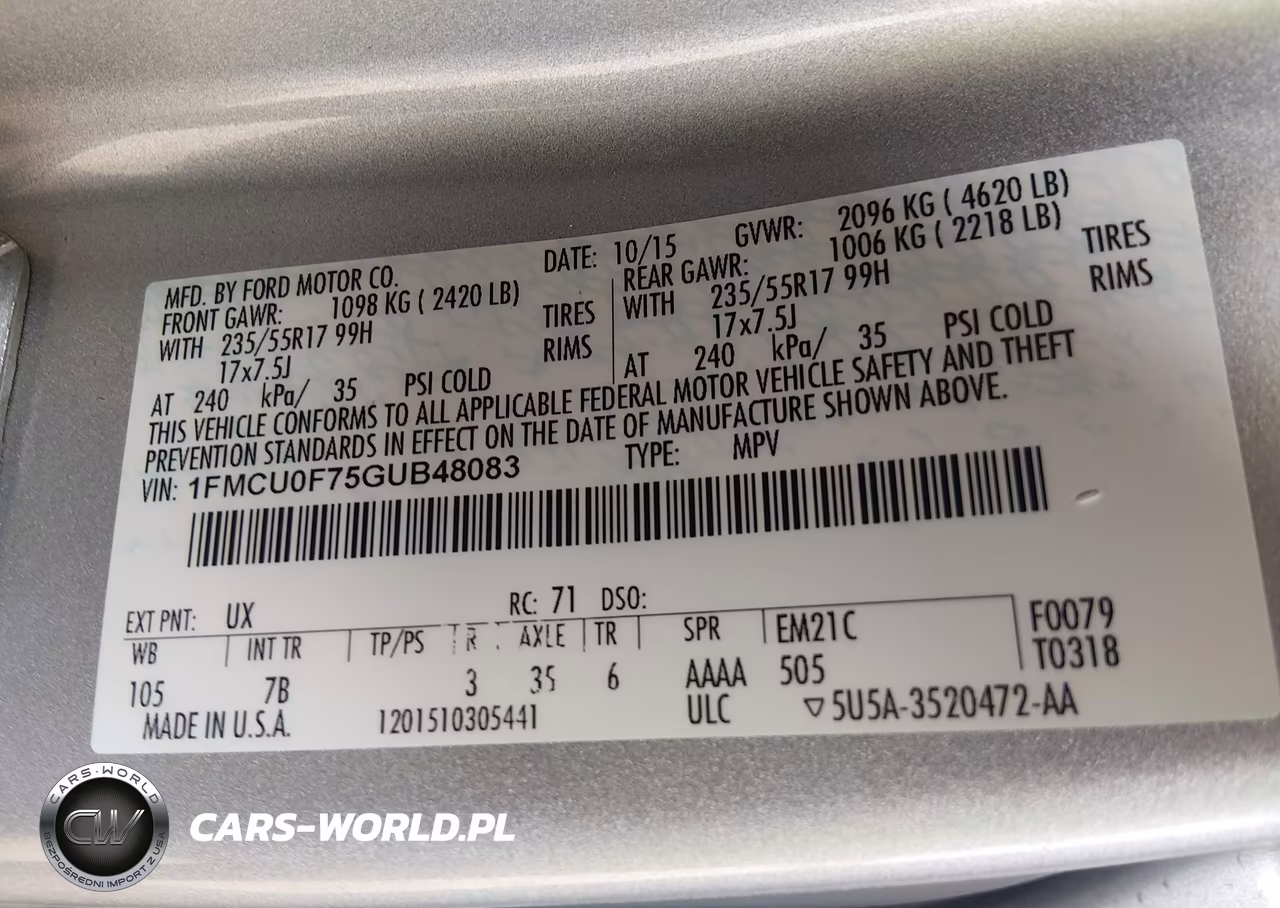 2016 Ford Escape S VIN:1FMCU0F75GUB48083 - 9