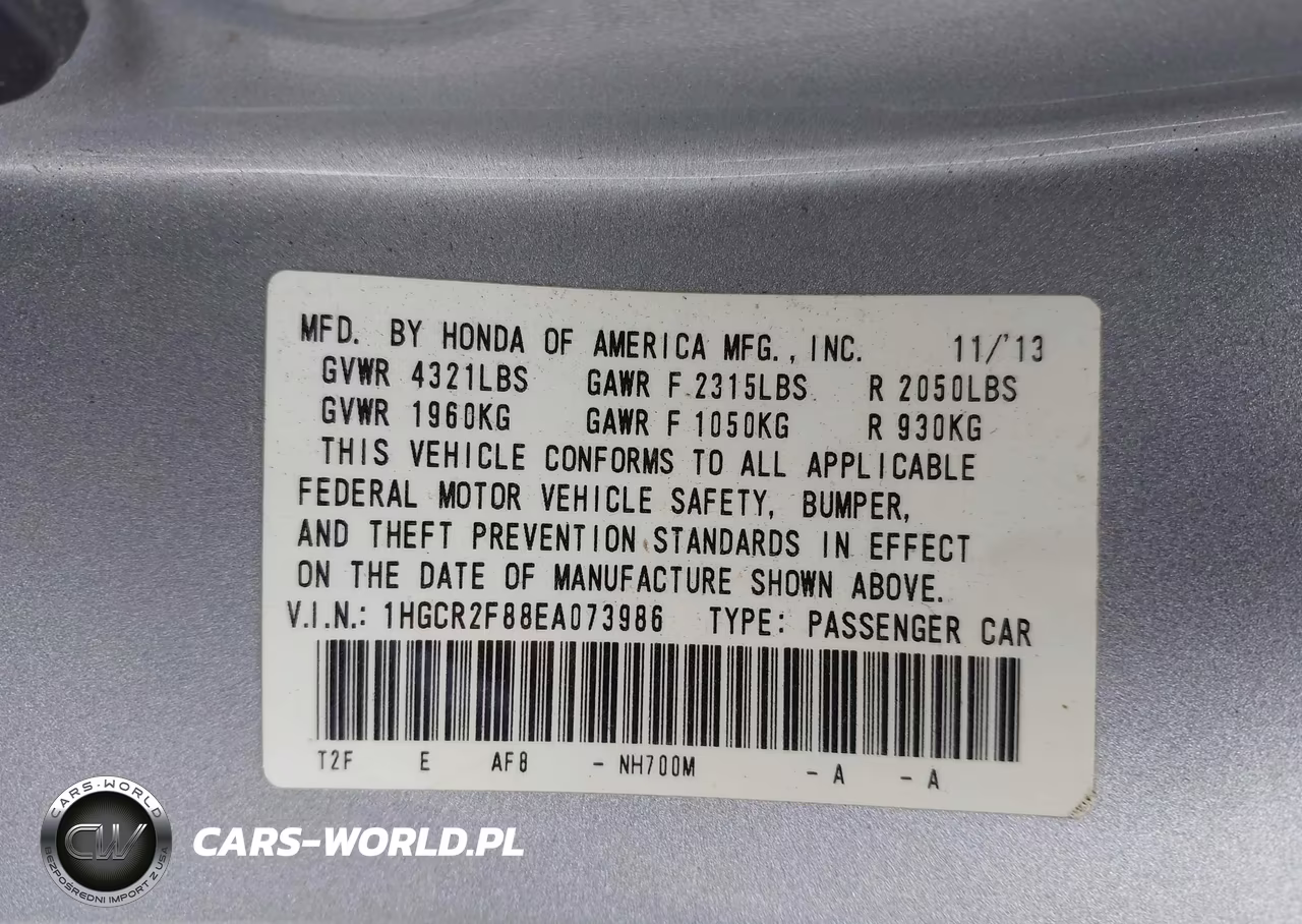 2014 Honda Accord Ex-L VIN:1HGCR2F88EA073986 - 9