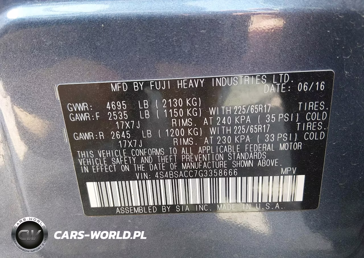 2016 Subaru Outback 2.5I Premium VIN:4S4BSACC7G3358666 - 9