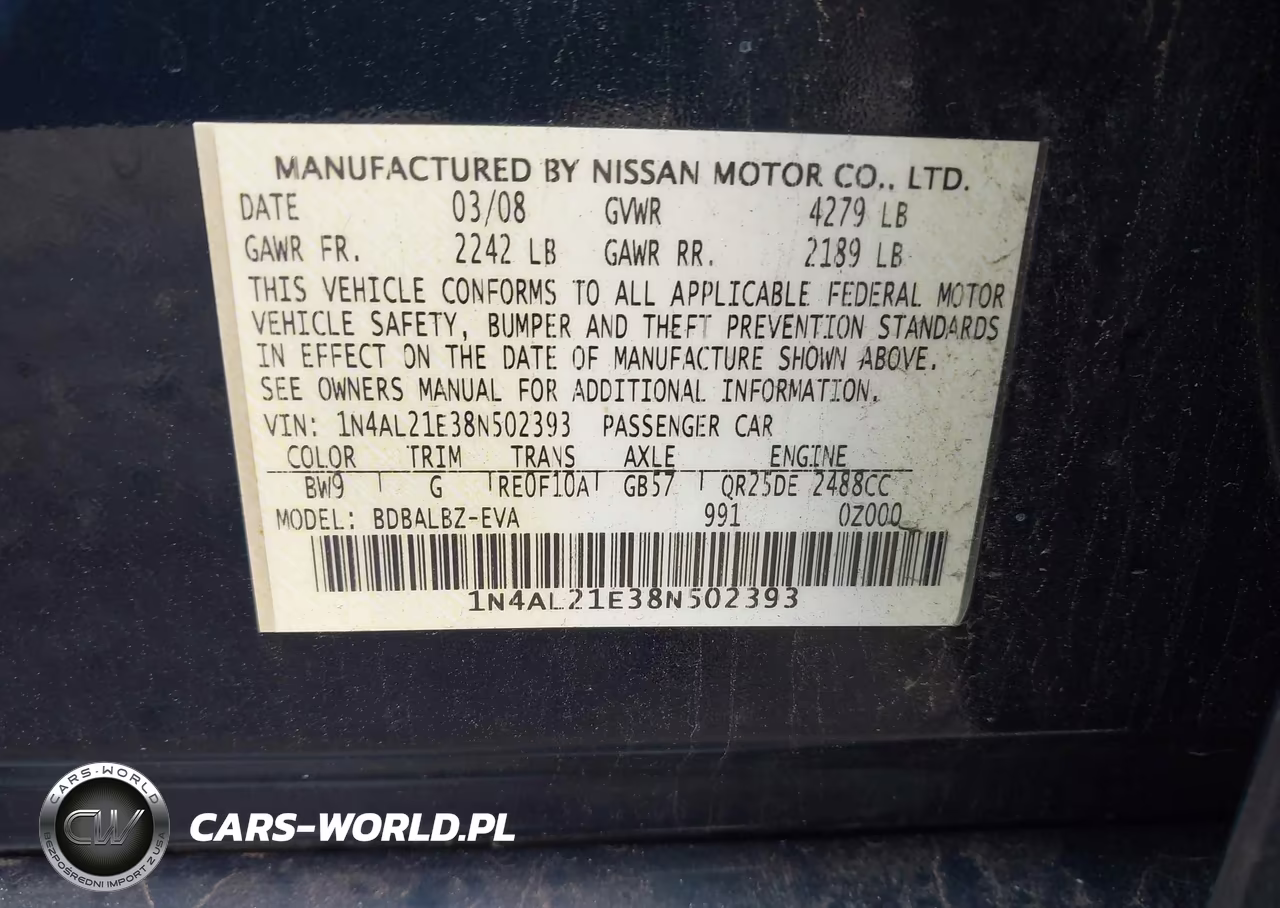 2008 Nissan Altima 2.5 S VIN:1N4AL21E38N502393 - 9