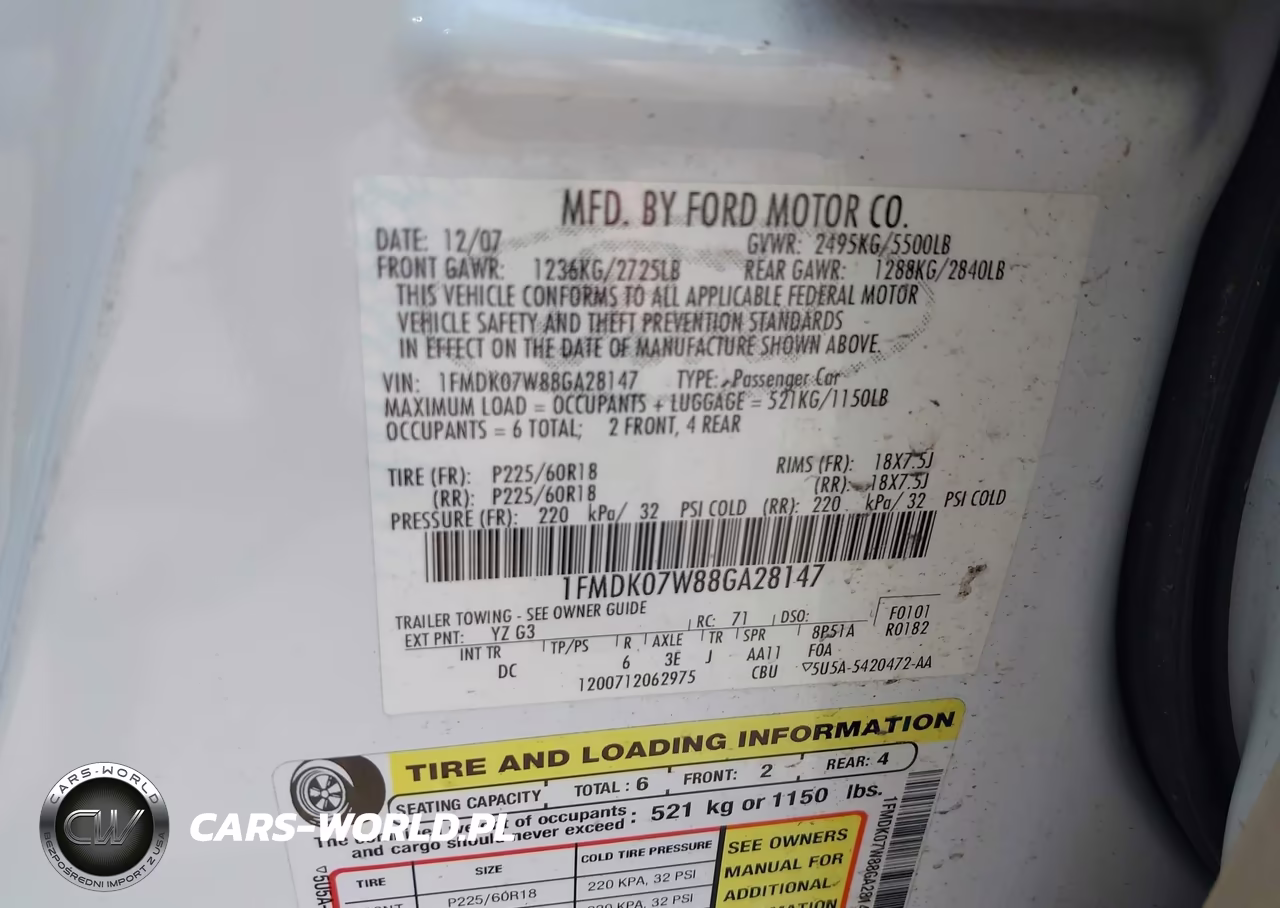 2008 Ford Taurus X Eddie Bauer VIN:1FMDK07W88GA28147 - 9