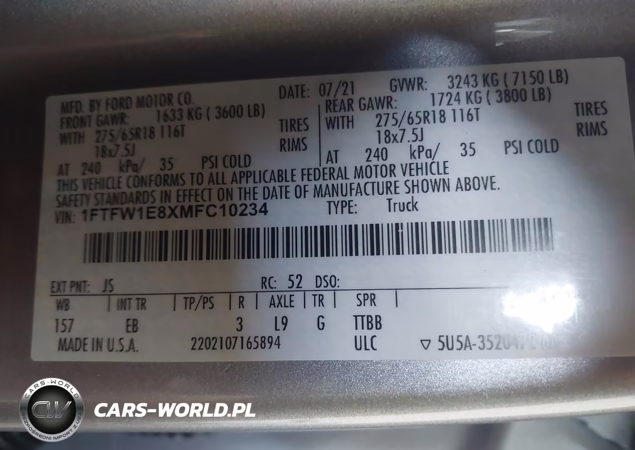 2021 Ford F-150 Lariat VIN:1FTFW1E8XMFC10234 - 9
