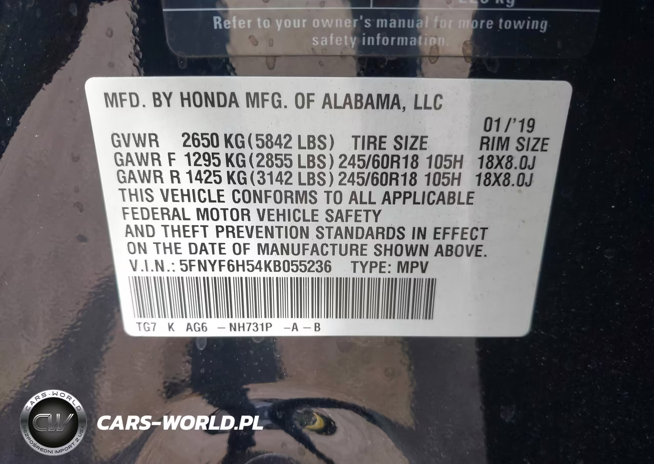 2019 Honda Pilot Ex-L VIN:5FNYF6H54KB055236 - 9