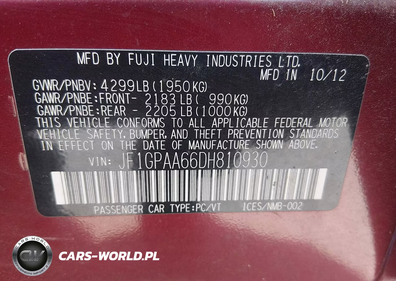 2013 Subaru Impreza 2.0I VIN:JF1GPAA66DH810930 - 9