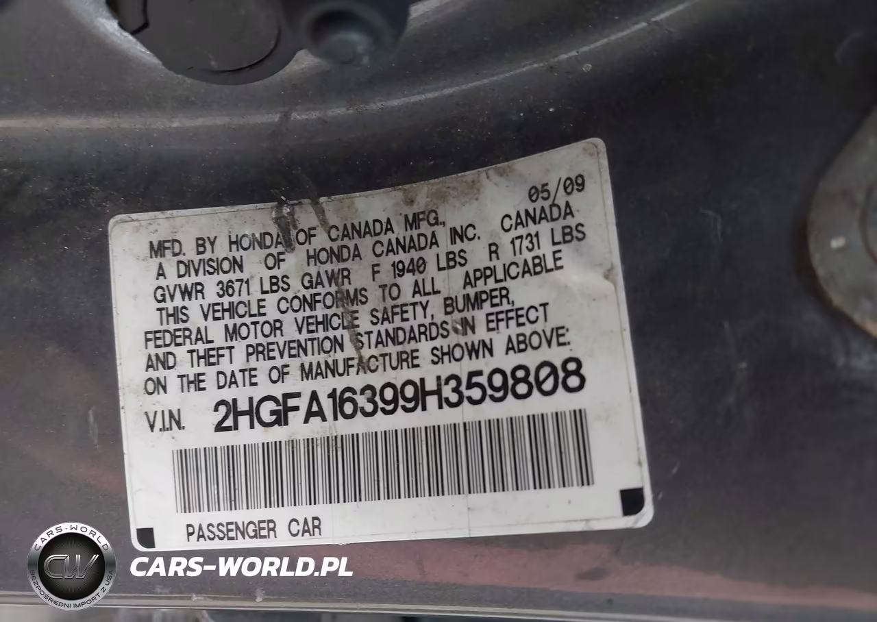 2009 Honda Civic Vp VIN:2HGFA16399H359808 - 9