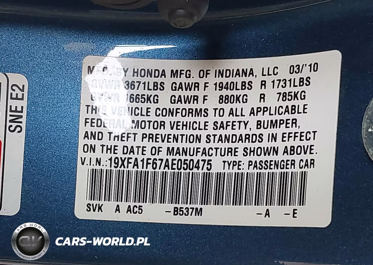 2010 Honda Civic Lx-S VIN:19XFA1F67AE050475 - 9