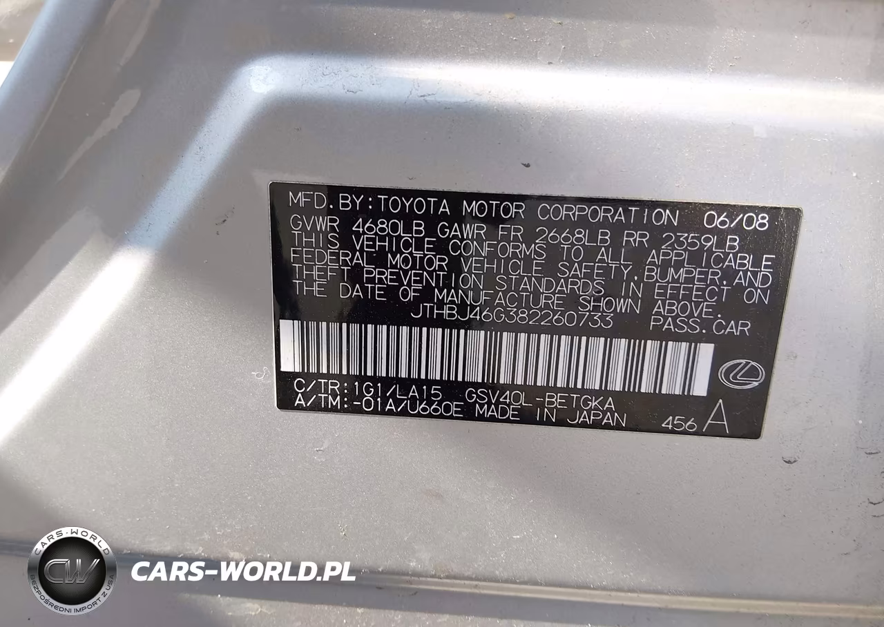 2008 Lexus Es 350 VIN:JTHBJ46G382260733 - 9