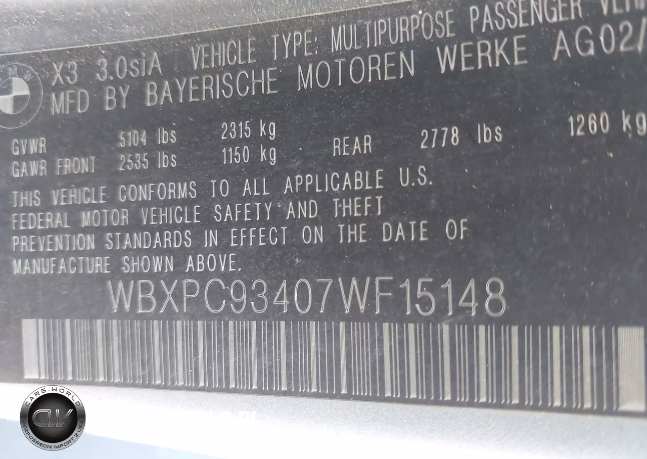 2007 BMW X3 3.0Si VIN:WBXPC93407WF15148 - 9