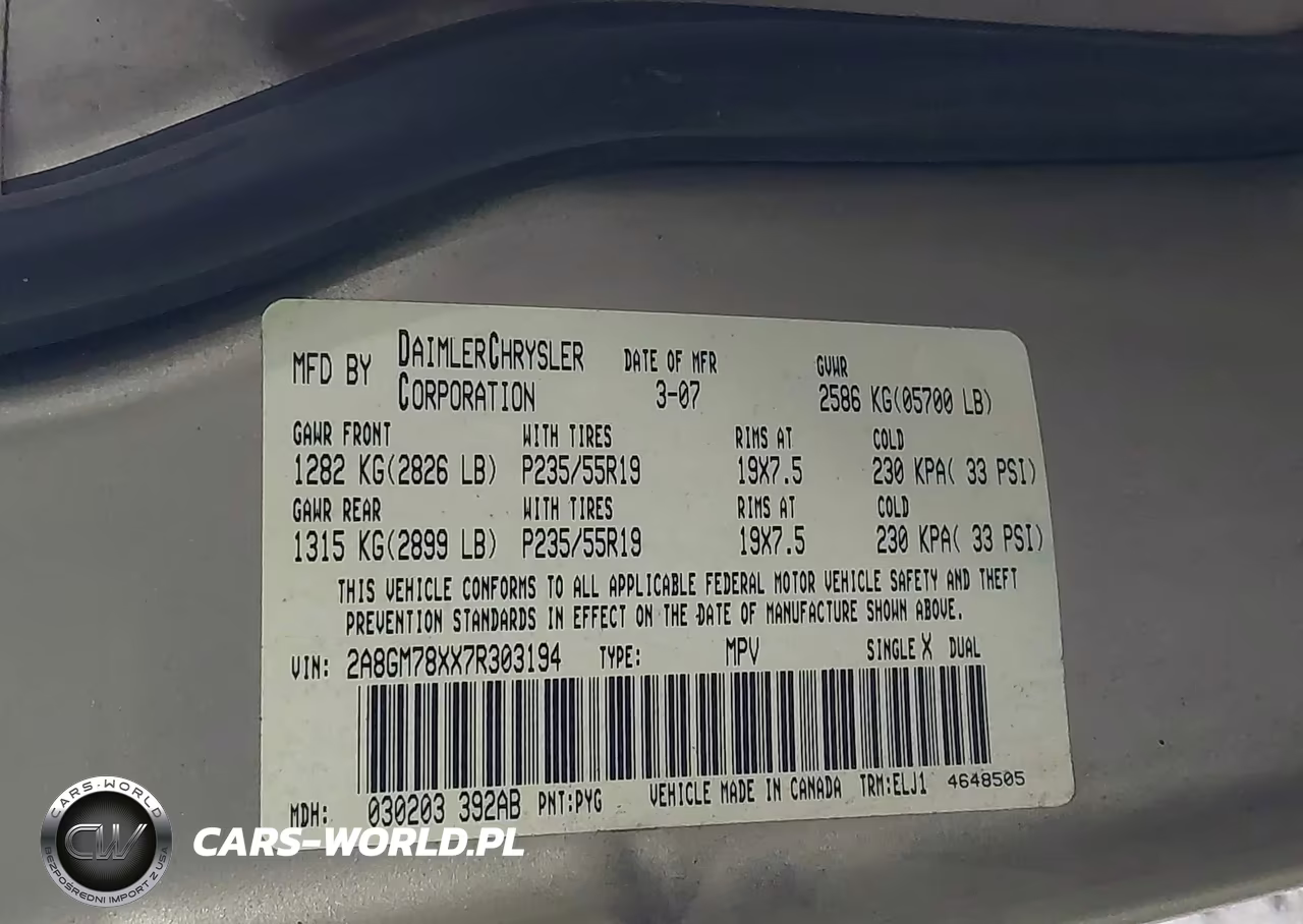 2007 Chrysler Pacifica Limited VIN:2A8GM78XX7R303194 - 9