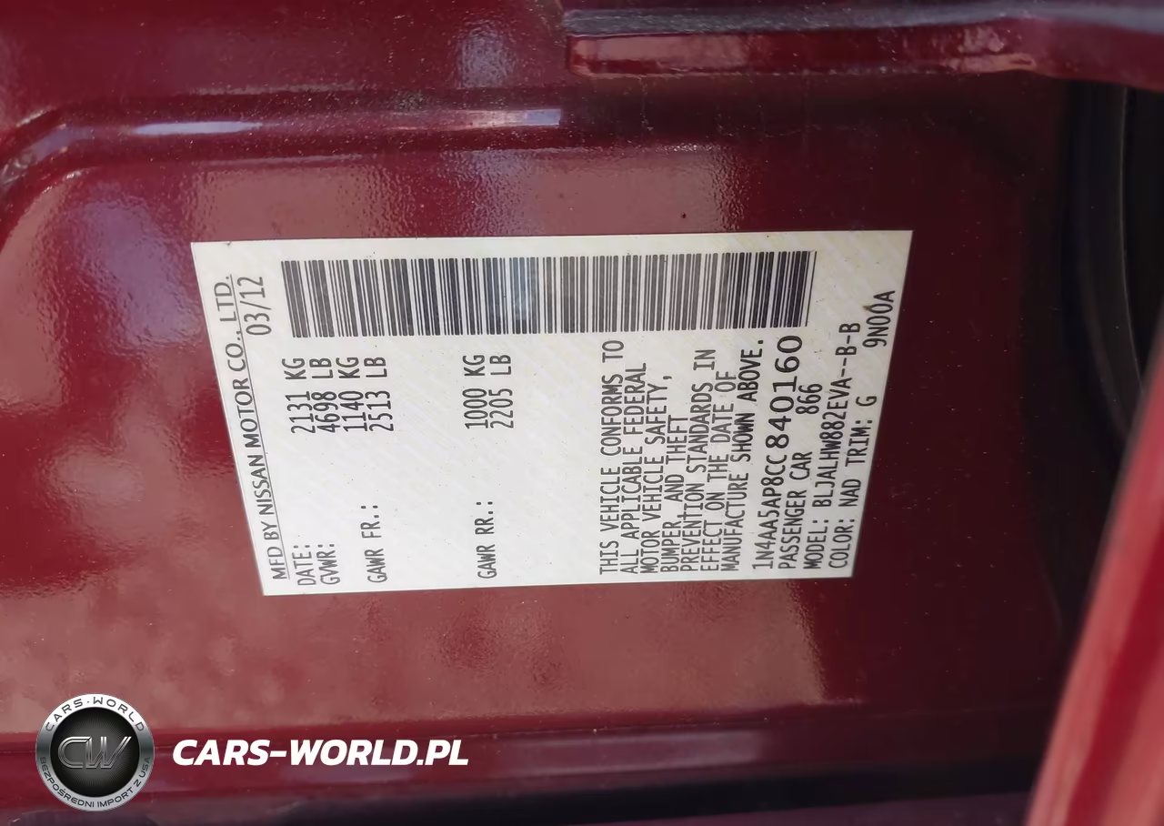 2012 Nissan Maxima 3.5 Sv VIN:1N4AA5AP8CC840160 - 9