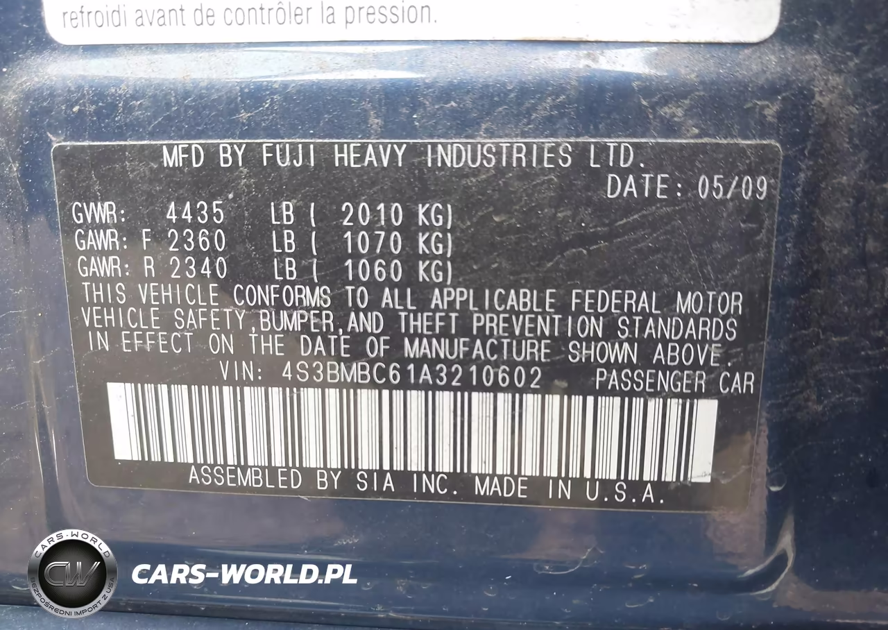 2010 Subaru Legacy 2.5I Premium VIN:4S3BMBC61A3210602 - 9
