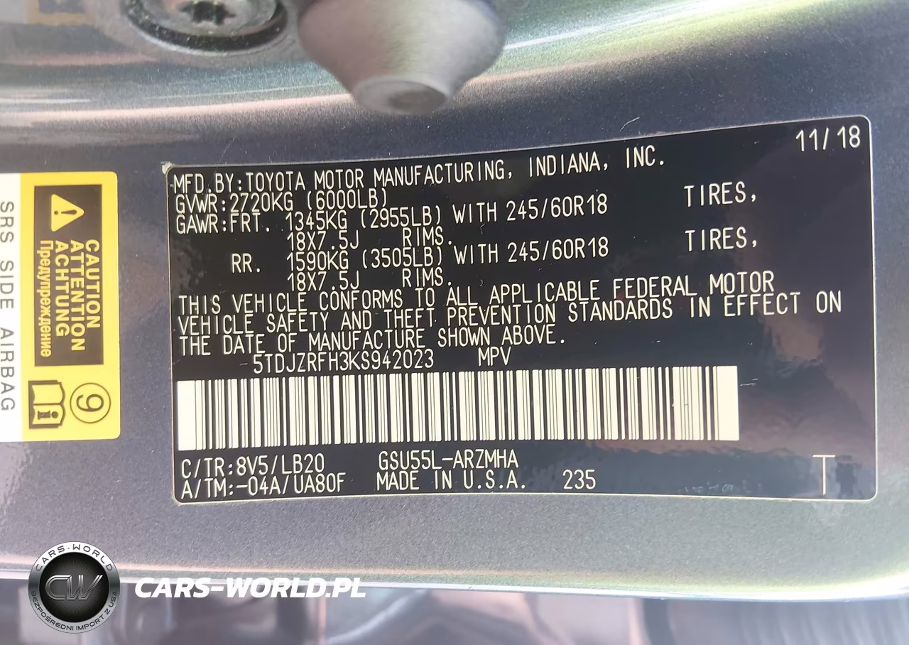 2019 Toyota Highlander Xle VIN:5TDJZRFH3KS942023 - 9