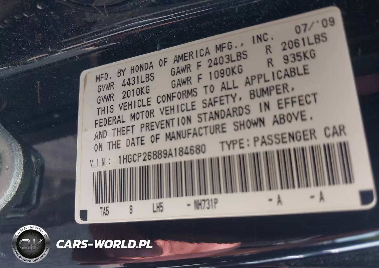 2009 Honda Accord 2.4 Ex-L VIN:1HGCP26889A184680 - 9