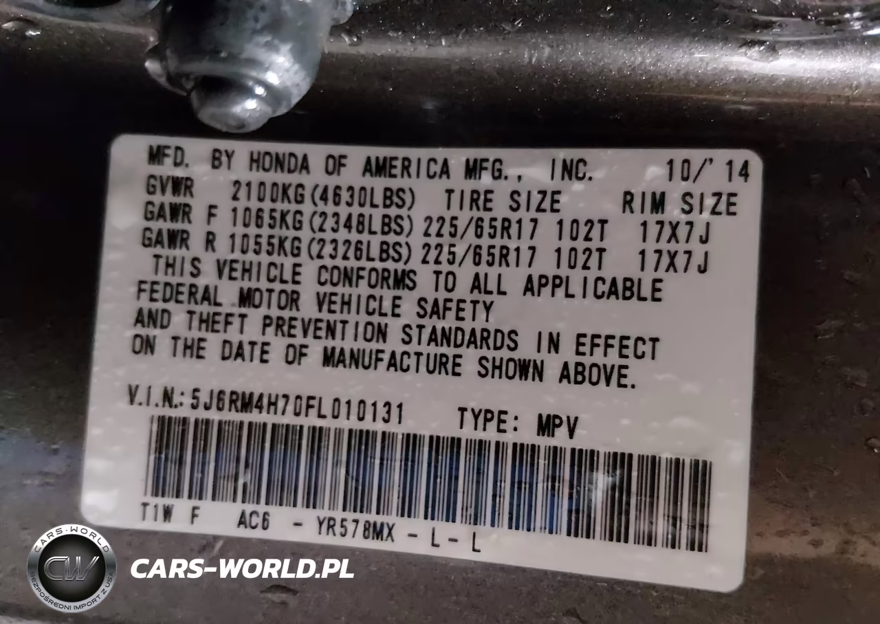 2015 Honda Cr-V Ex-L VIN:5J6RM4H70FL010131 - 9