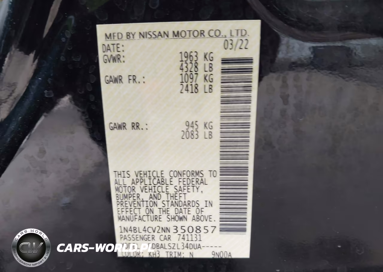 2022 Nissan Altima Sr Fwd VIN:1N4BL4CV2NN350857 - 9