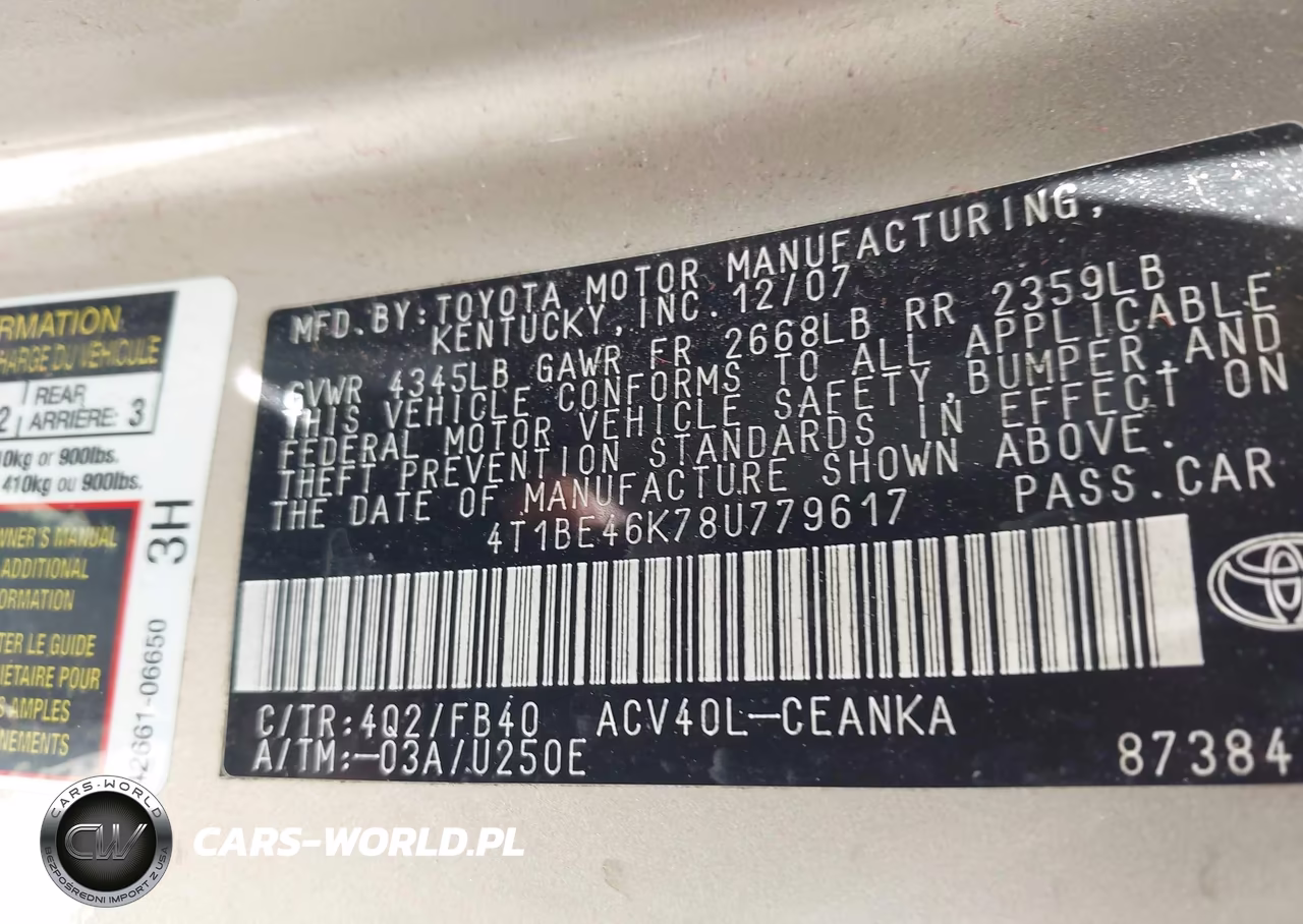 2008 Toyota Camry Le VIN:4T1BE46K78U779617 - 9
