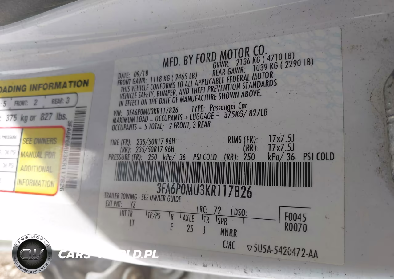 2019 Ford Fusion Hybrid Sel VIN:3FA6P0MU3KR117826 - 9