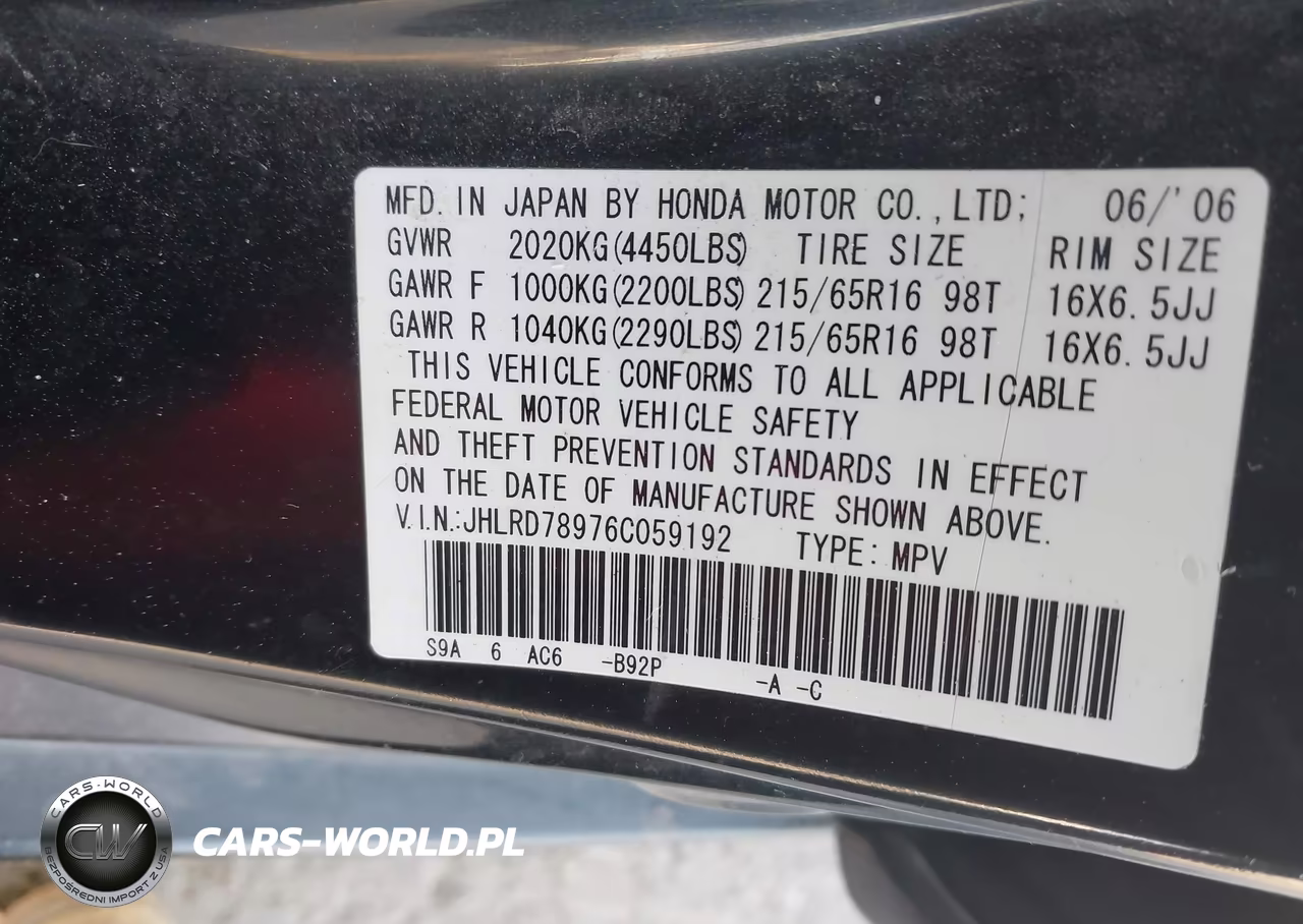 2006 Honda Cr-V Se VIN:JHLRD78976C059192 - 9