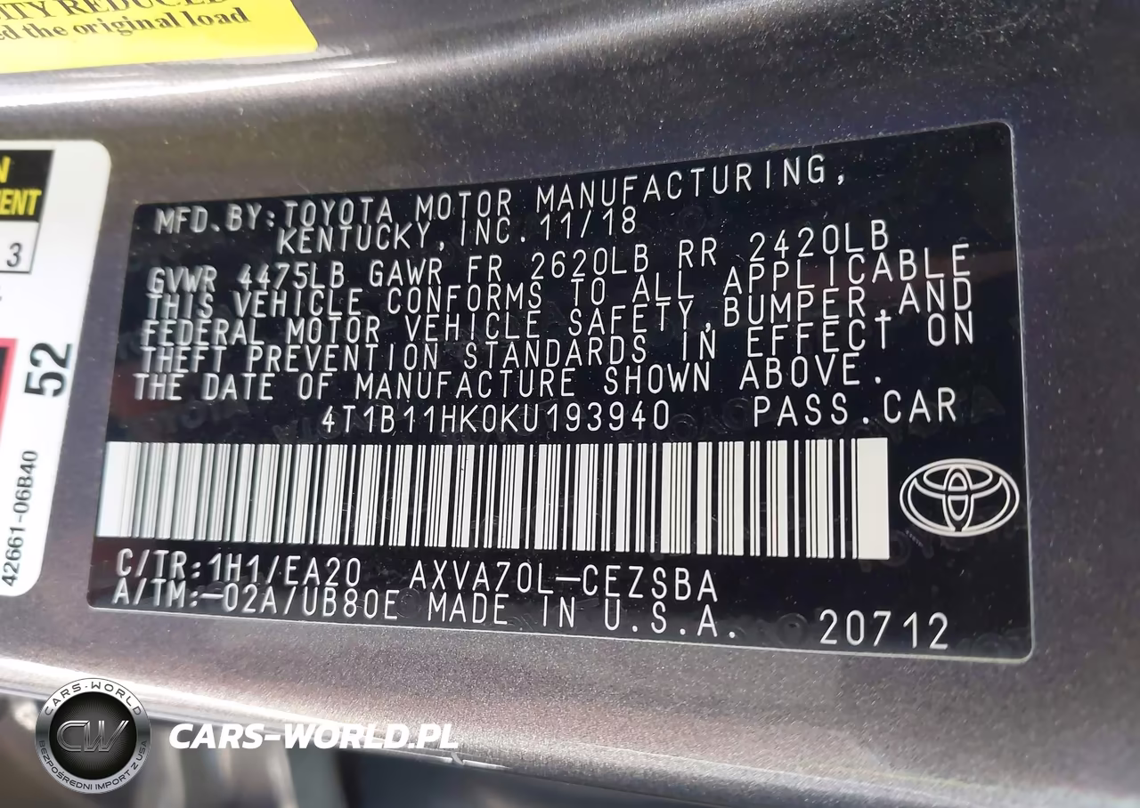 2019 Toyota Camry Se VIN:4T1B11HK0KU193940 - 9