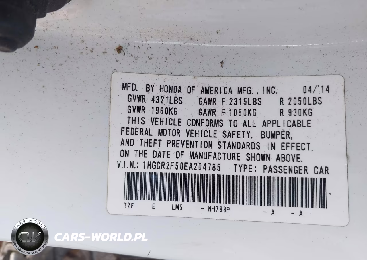 2014 Honda Accord Sport VIN:1HGCR2F50EA204785 - 9
