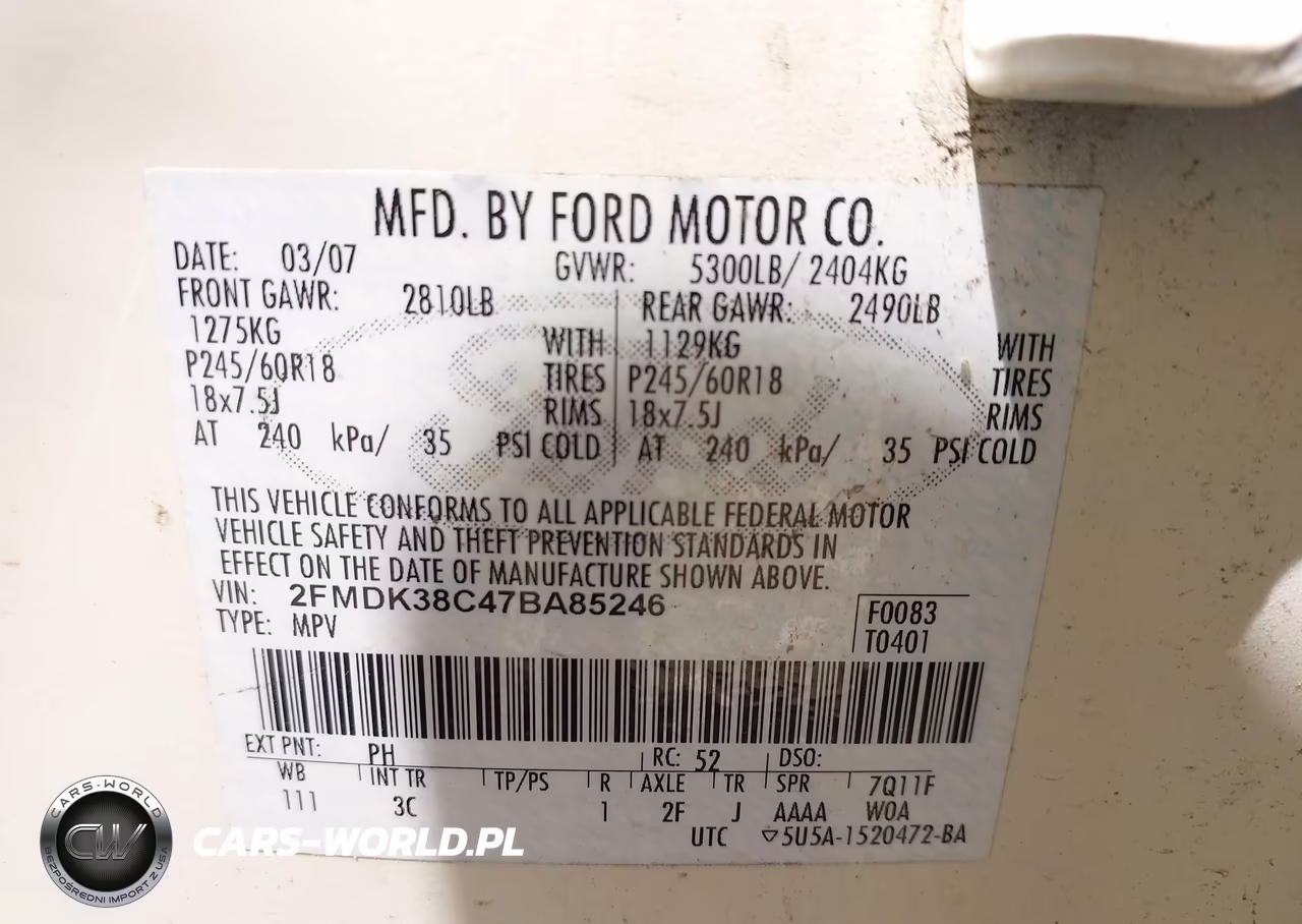 2007 Ford Edge Sel VIN:2FMDK38C47BA85246 - 9