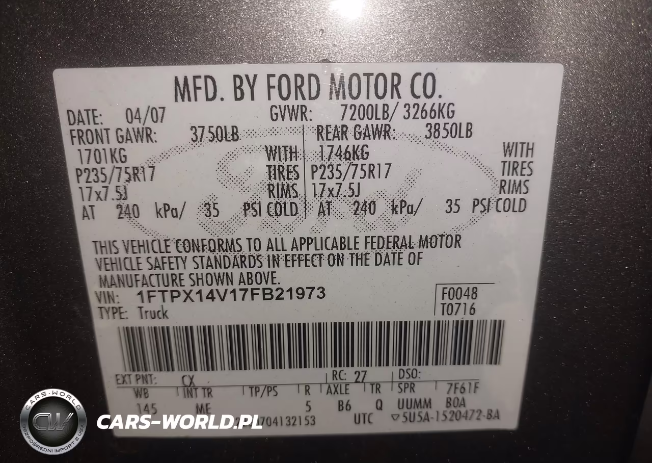 2007 Ford F-150 Fx4-Lariat-Xl-Xlt VIN:1FTPX14V17FB21973 - 9