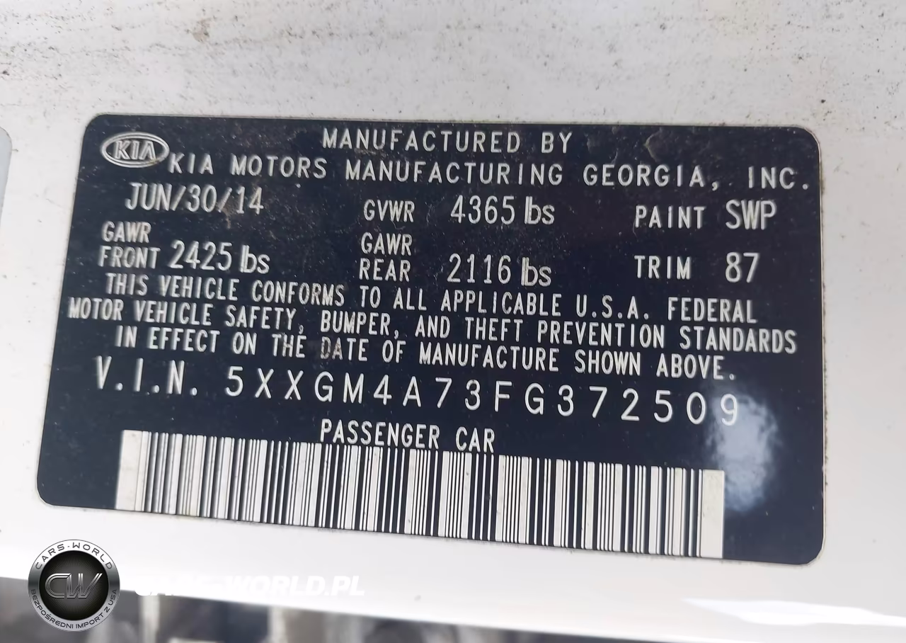 2015 Kia Optima Lx VIN:5XXGM4A73FG372509 - 9