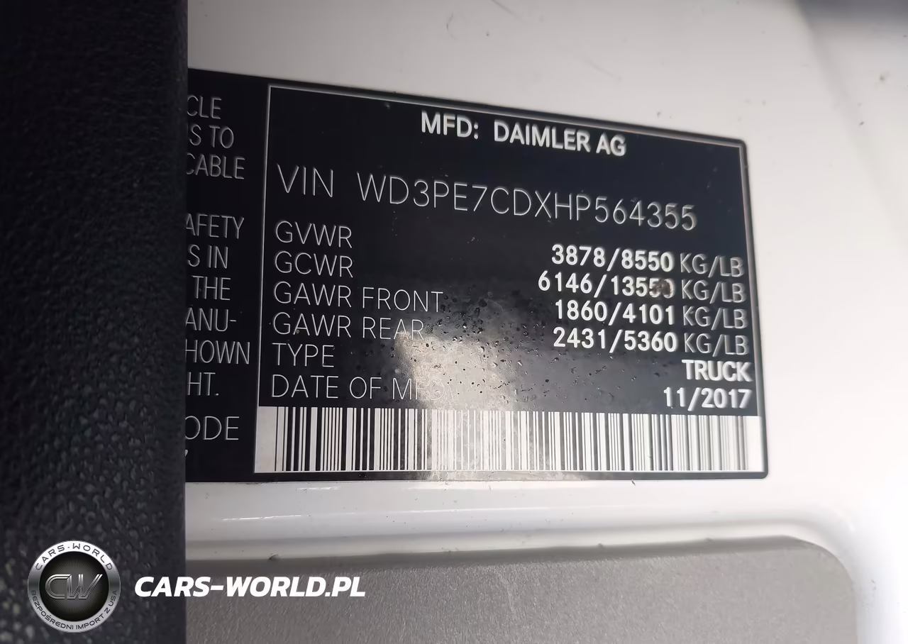 2017 Mercedes-Benz Sprinter 2500 Standard Roof V6 VIN:WD3PE7CDXHP564355 - 9