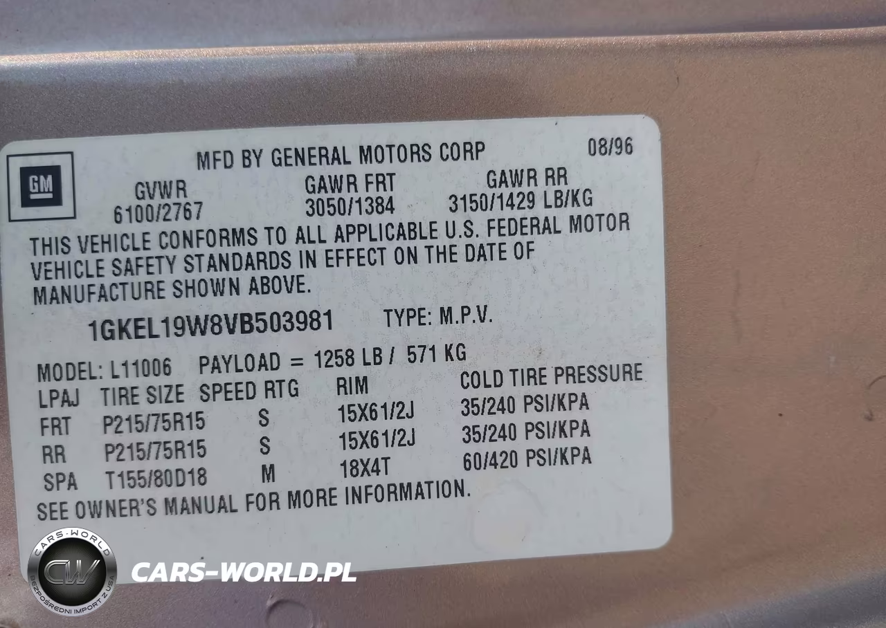 1997 GMC Safari Passenger Slx VIN:1GKEL19W8VB503981 - 9