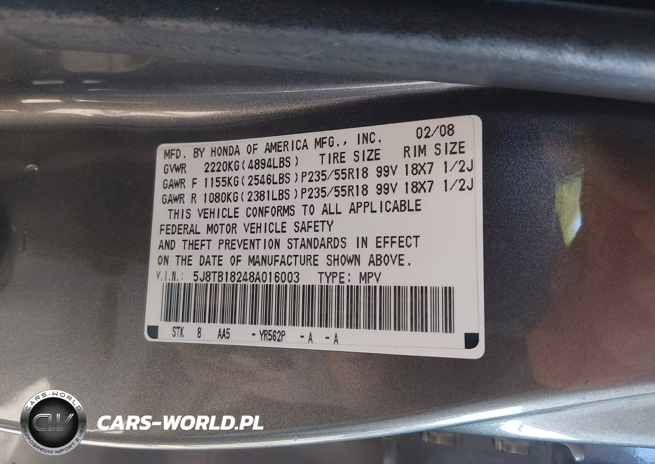 2008 Acura Rdx VIN:5J8TB18248A016003 - 9