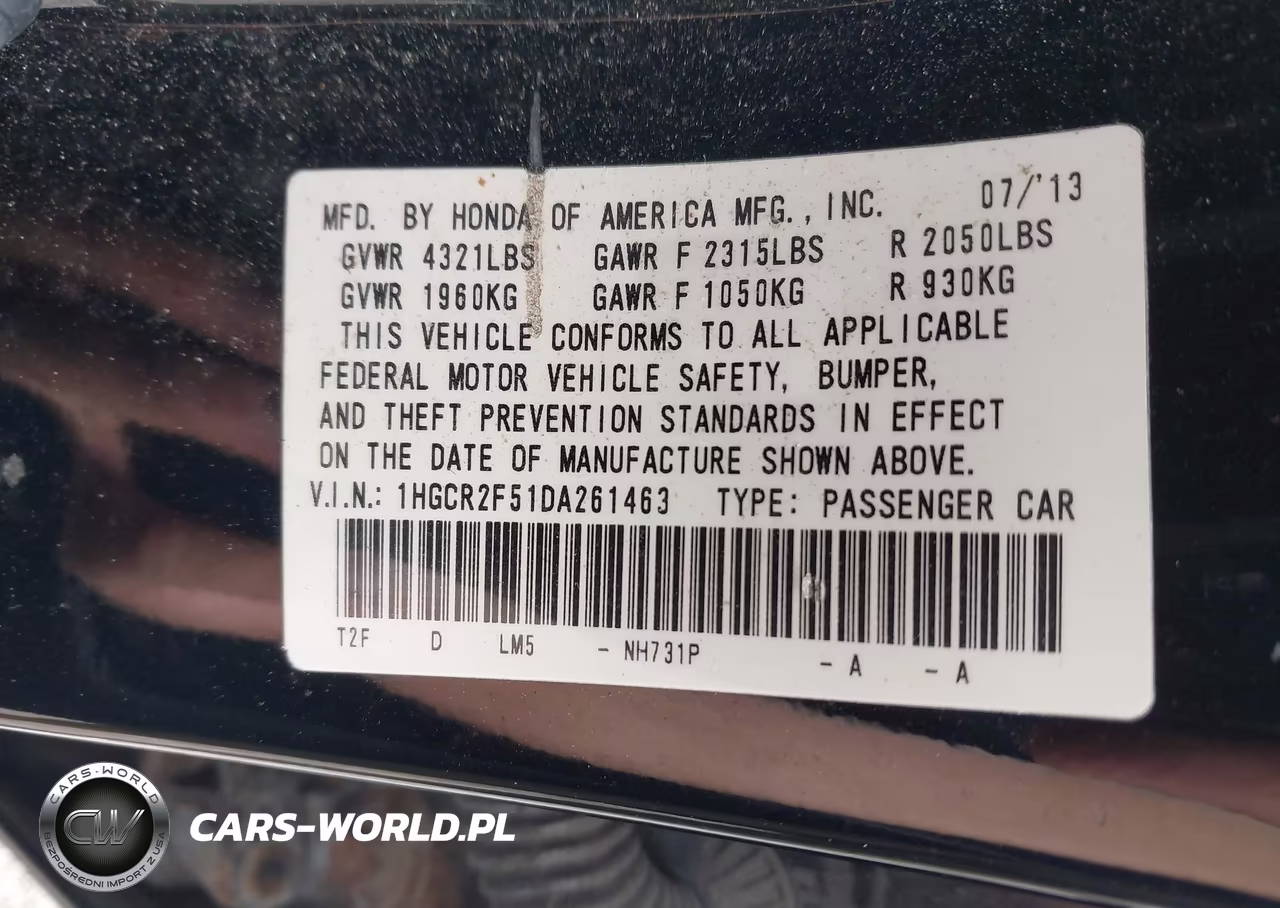 2013 Honda Accord Sport VIN:1HGCR2F51DA261463 - 9