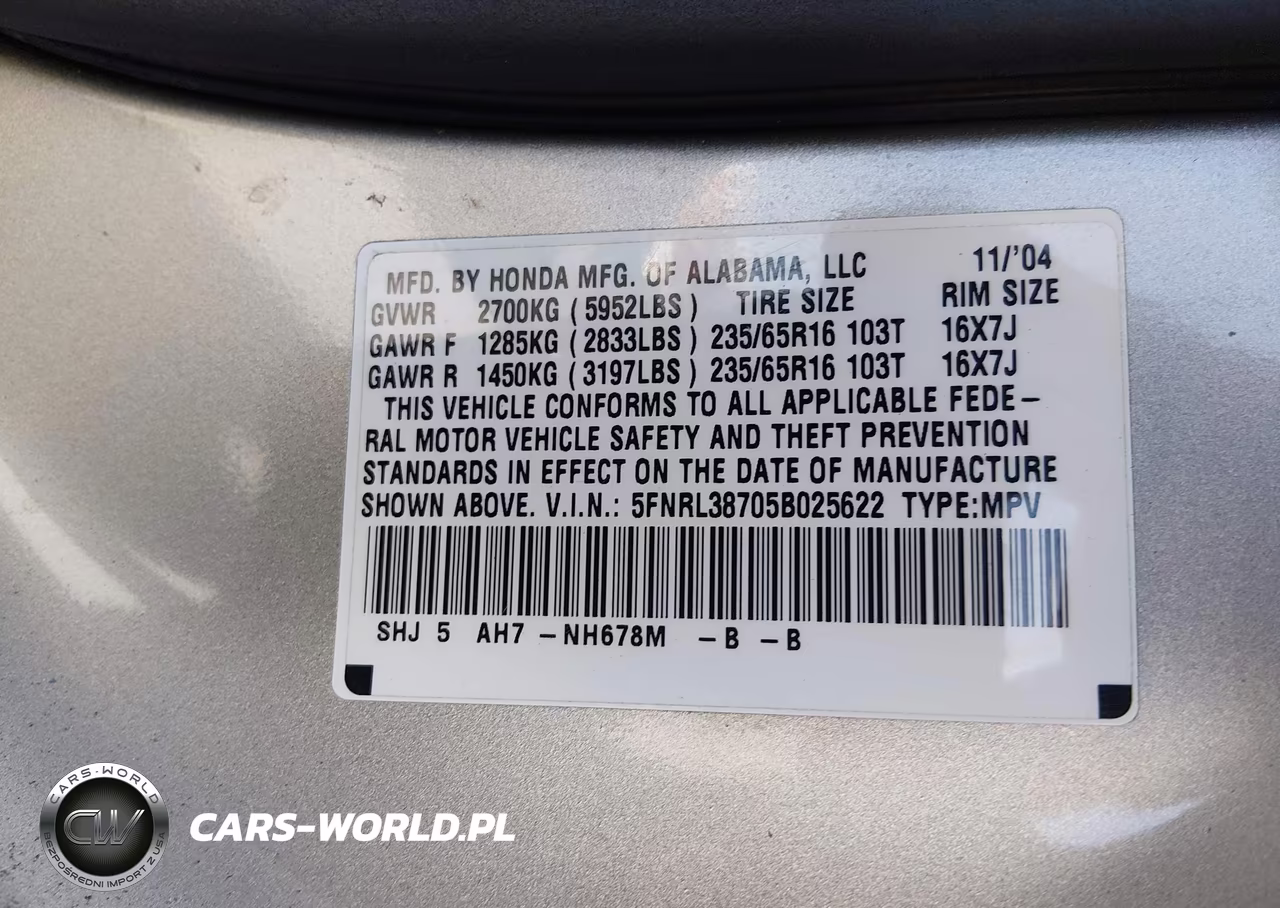 2005 Honda Odyssey Ex-L VIN:5FNRL38705B025622 - 9